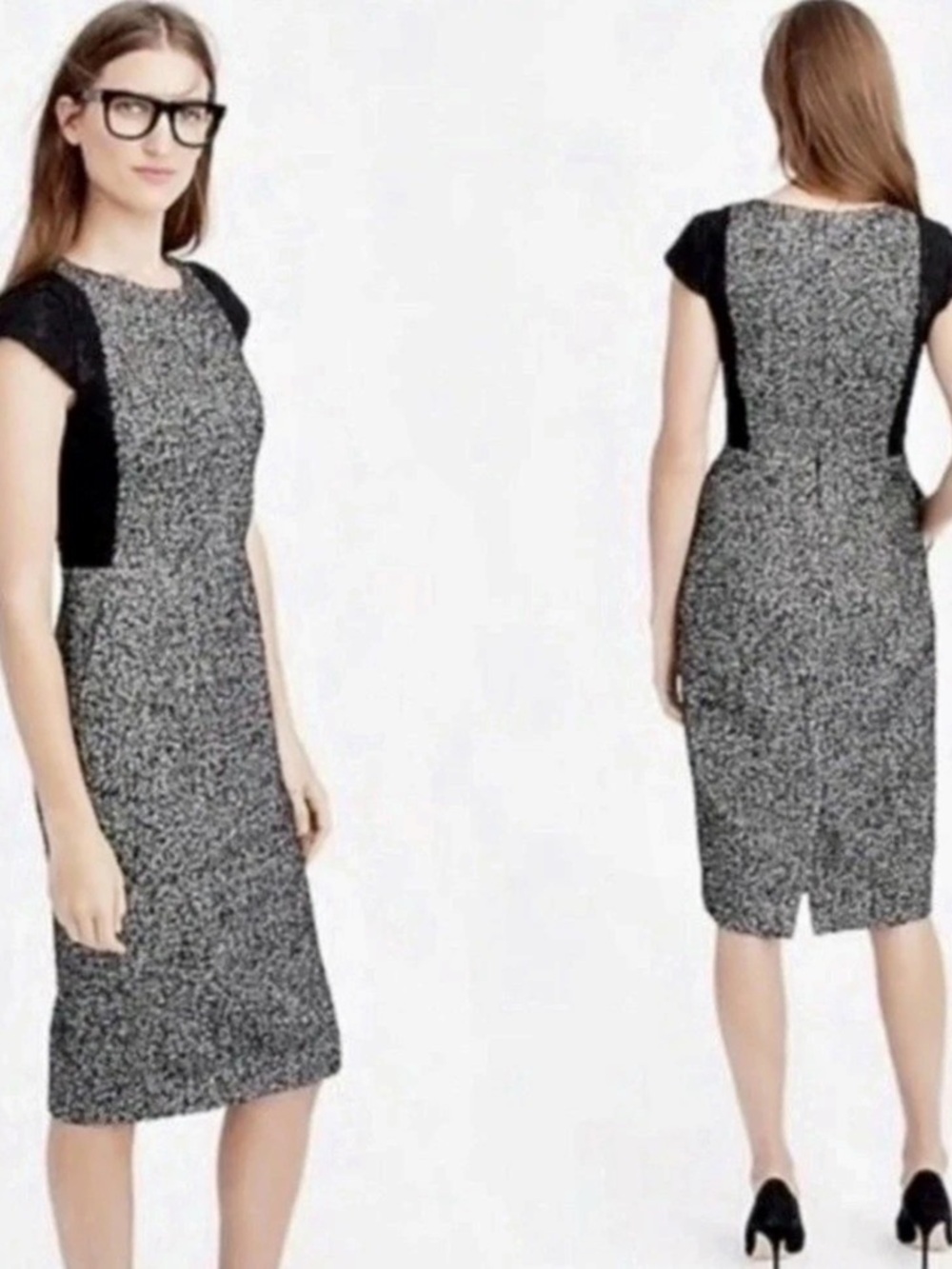 J.Crew Tweed Midi Dress Black and White Plus Size 16 NWT